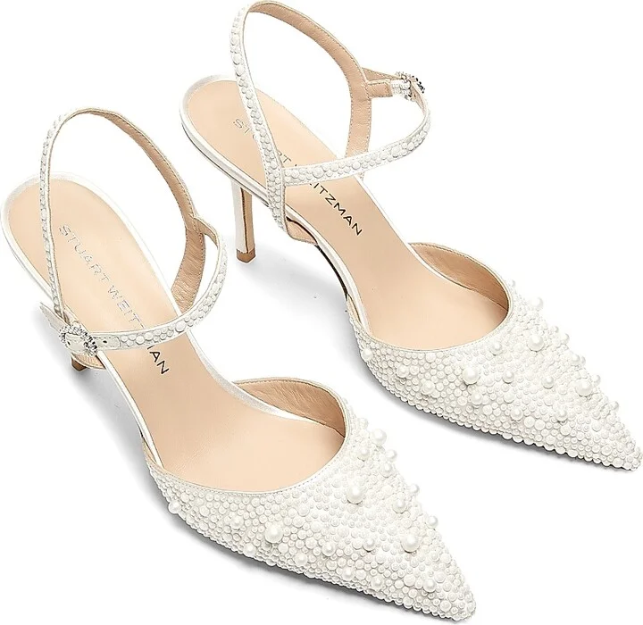Women's Bliss 85MM Pearl-Embellished Satin Pumps - Cream Natural - Size 10 - Image 4