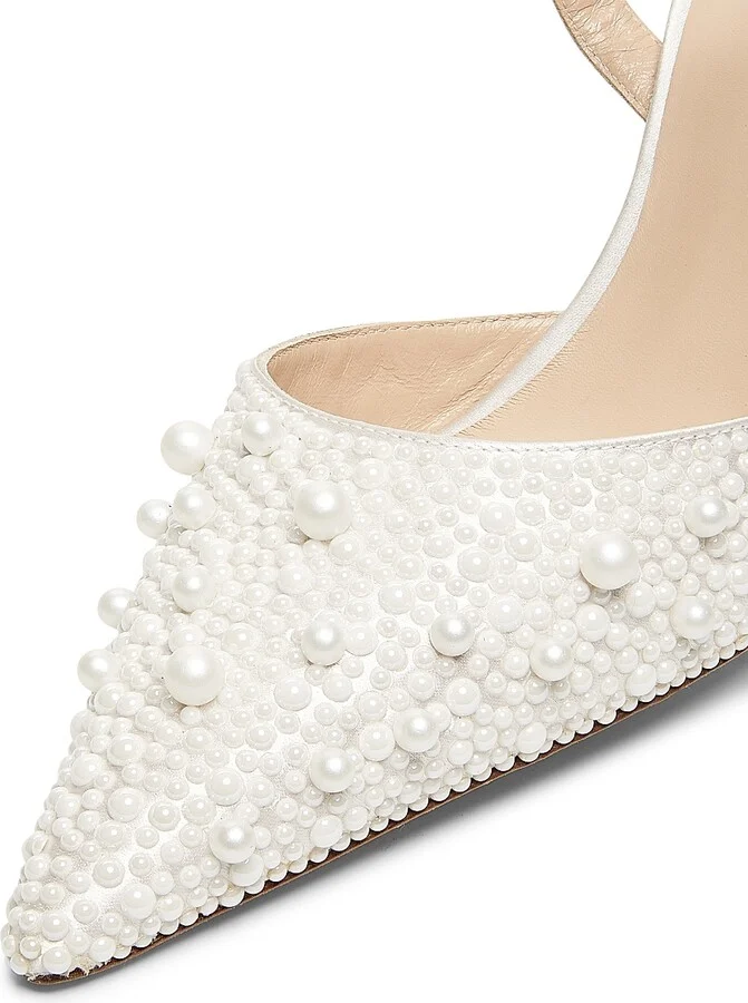 Women's Bliss 85MM Pearl-Embellished Satin Pumps - Cream Natural - Size 10 - Image 6