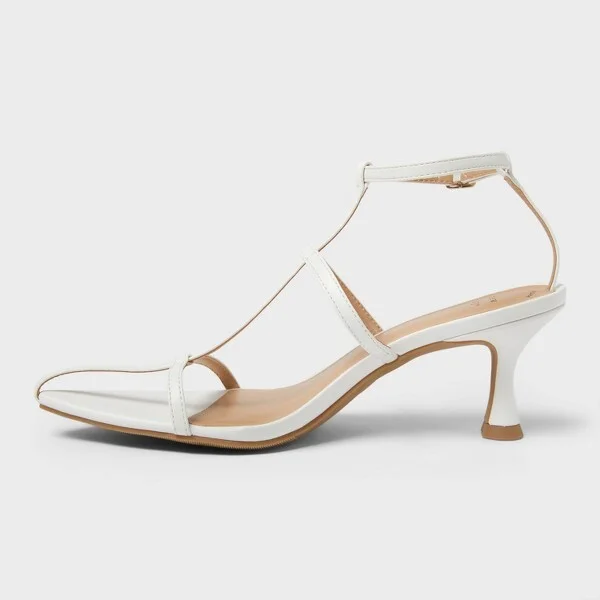 Women's Bliss Strappy Pointed Toe Heels with Memory Foam Insole - A New Day™ White : Adjustable Buckle, Louis Heel - Image 2