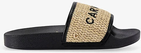 Womens Blk/Beige Sorrento Straw-Weave Faux-Leather Slider Sandals Eur 40 / 7 Uk Women