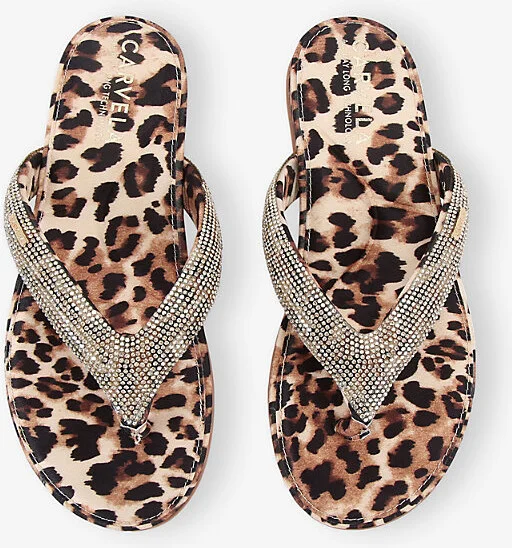 Womens Blk/Brown Riviera Jewel Leopard-Print Satin Sandals Eur 42/ 9 Uk Women - Image 2