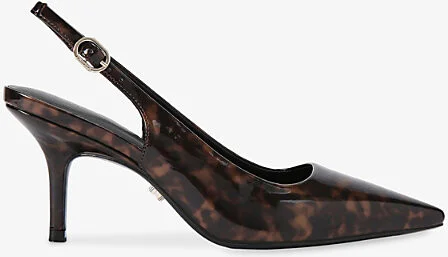 Womens Blk/Brown Spirit Leopard-Print Faux Patent-Leather Slingback Courts Eur 40 / 7 Uk Women
