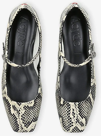 Womens Blk/Grey Uma Snake-Print Leather Mary Jane Flats Eur 39.5 / 6.5 Uk Women - Image 2