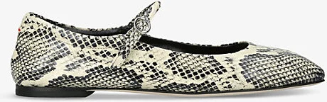 Womens Blk/Grey Uma Snake-Print Leather Mary Jane Flats Eur 39.5 / 6.5 Uk Women