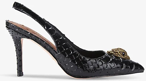 Womens Blk/Other Belgravia Eagle-Embellished Heeled Patent-Leather Slingbacks Eur 39 / 6 Uk Women