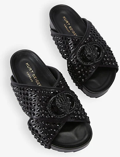 Womens Blk/Other Chelsea Crystal-Embellished Cross-Strap Faux-Leather Sandals Eur 40 / 7 Uk Women - Image 2