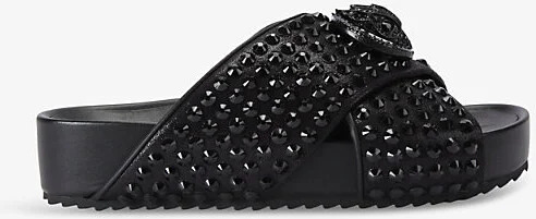 Womens Blk/Other Chelsea Crystal-Embellished Cross-Strap Faux-Leather Sandals Eur 40 / 7 Uk Women
