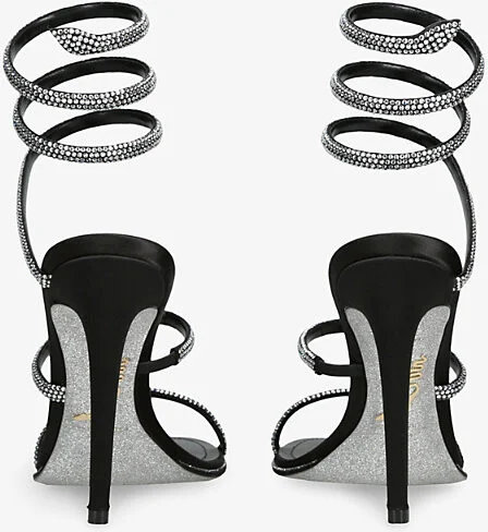 Womens Blk/Other Cleo 105 Crystal-Embellished Satin Heeled Sandals Eur 42/ 9 Uk Women - Image 2