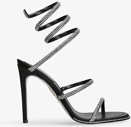 Womens Blk/Other Cleo 105 Crystal-Embellished Satin Heeled Sandals Eur 42/ 9 Uk Women