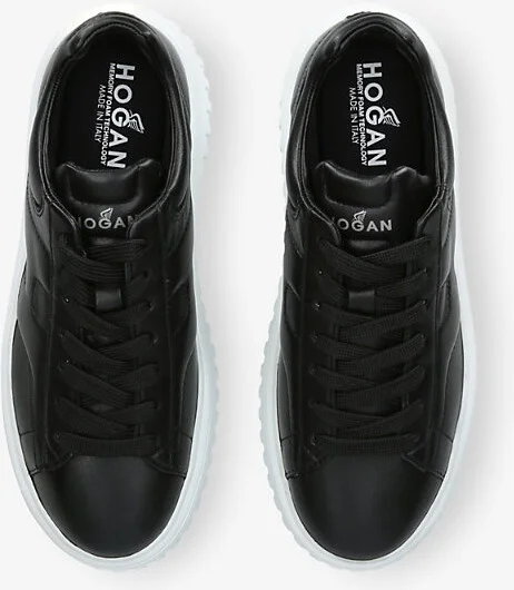 Womens Blk/Other H-Stripes Branded Leather Low-Top Trainers Eur 41 / 8 Uk Women - Image 2