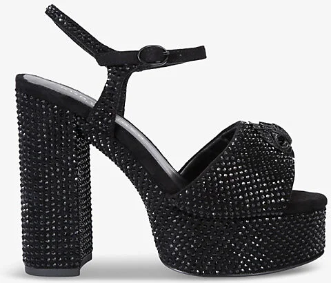 Womens Blk/Other Kensington Eagle-Embellished Platform-Heel Woven Sandals Eur 38/5 Uk Women