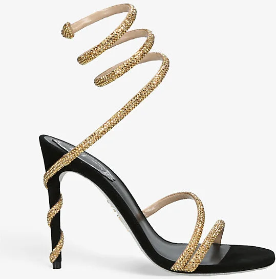 Womens Blk/Other Margot Jewelled Leather Heeled Sandals Eur 37 / 4 Uk Women