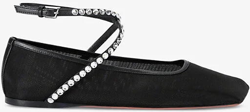 Womens Blk/White Ane Crystal-Embellished Mesh Ballet Flats Eur 37 / 4 Uk Women