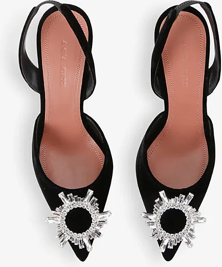 Womens Blk/White Begum 95 Crystal-Embellished Suede Slingback Heels Eur 39.5 / 6.5 Uk Women - Image 2