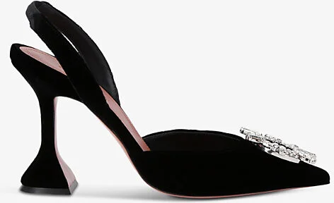 Womens Blk/White Begum 95 Crystal-Embellished Suede Slingback Heels Eur 39.5 / 6.5 Uk Women
