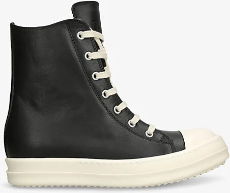 Womens Blk/White Contrast-Sole Leather High-Top Trainers Eur 36 / 3 Uk Women