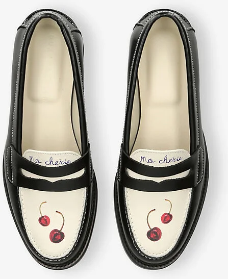 Womens Blk/White Wilde Cherry Leather Loafers Eur 38/5 Uk Women - Image 2