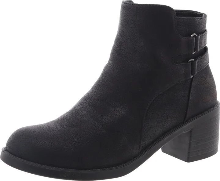 Womens Block Heel Faux Leather Ankle Boots