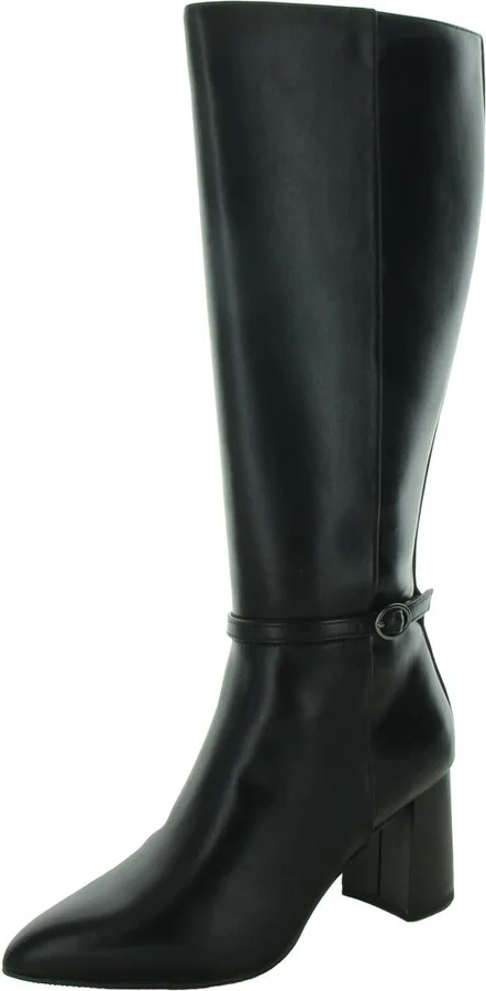 Womens Block Heel Faux Leather Knee-High Boots