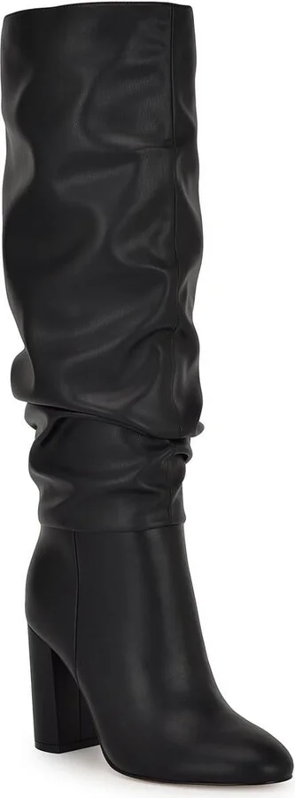 Womens Block Heel Faux Leather Knee-High Boots