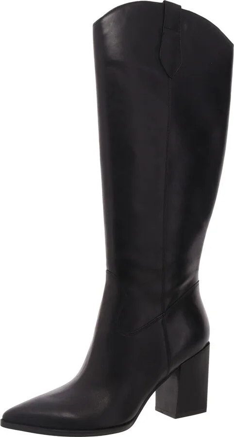 Womens Block Heel Faux Leather Knee-High Boots