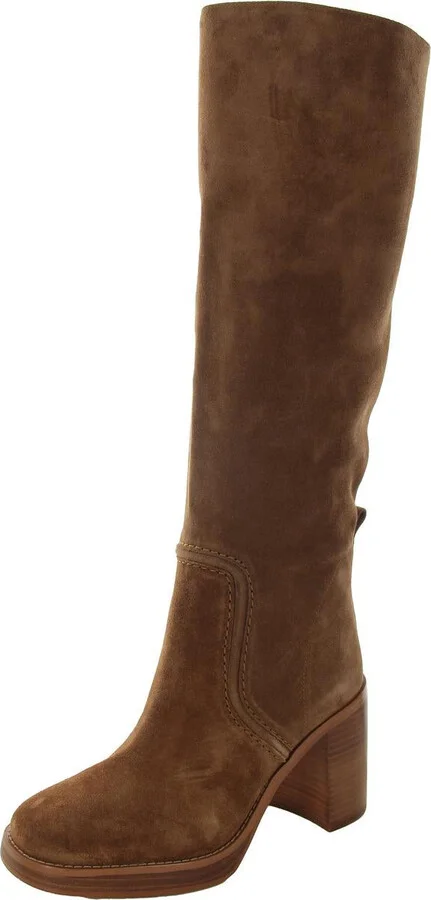Womens Block Heel Faux Leather Mid-Calf Boots