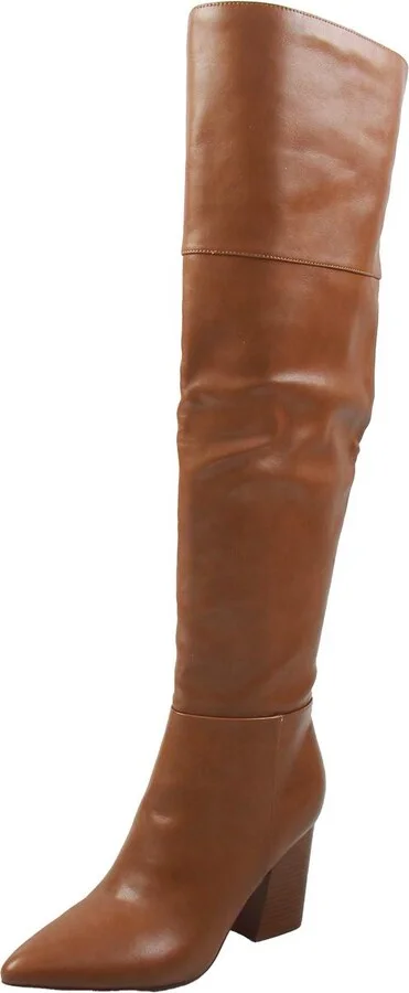 Womens Block Heel Faux Leather Over-The-Knee Boots