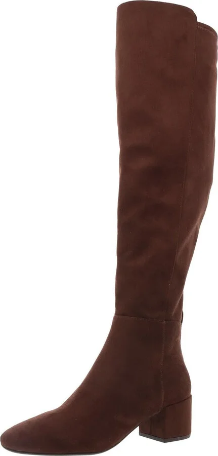 Womens Block Heel Faux Suede Knee-High Boots