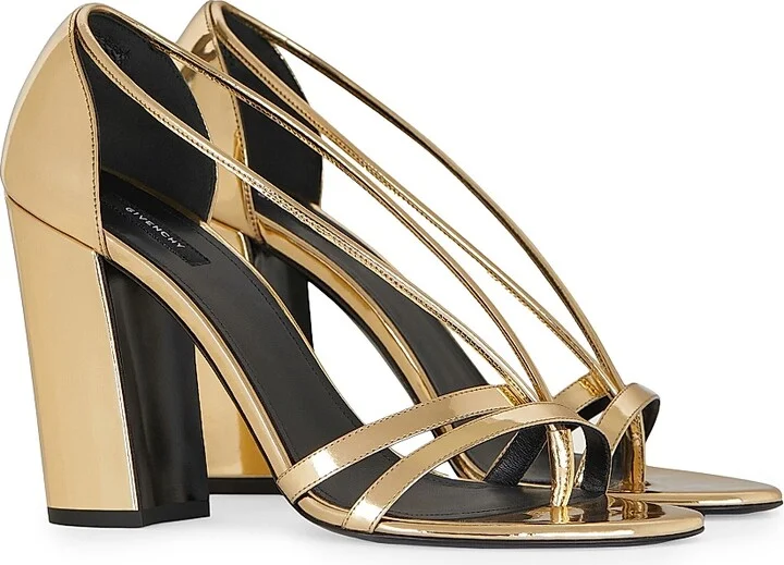 Women's Block Heeled Sandals in Mirror Effect Leather - Golden - Size 6 - Image 2
