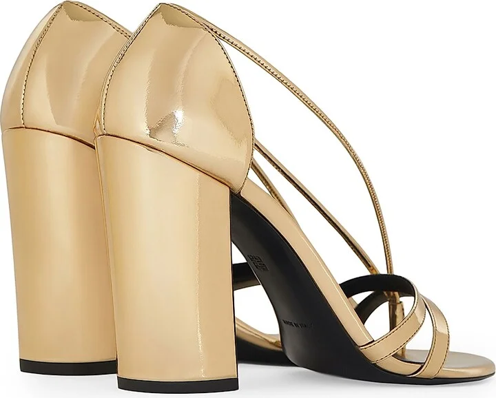 Women's Block Heeled Sandals in Mirror Effect Leather - Golden - Size 6 - Image 4
