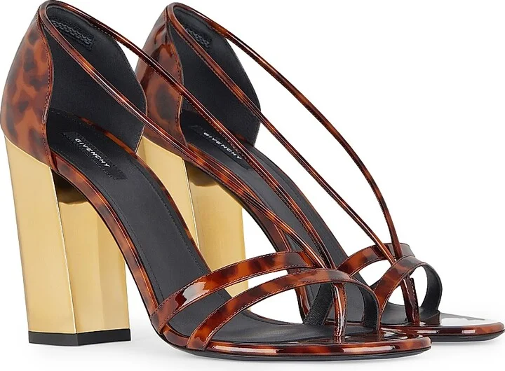 Women's Block Heeled Sandals in Tortoise Shell Patent Leather - Dark Brown Black - Size 6 - Image 2