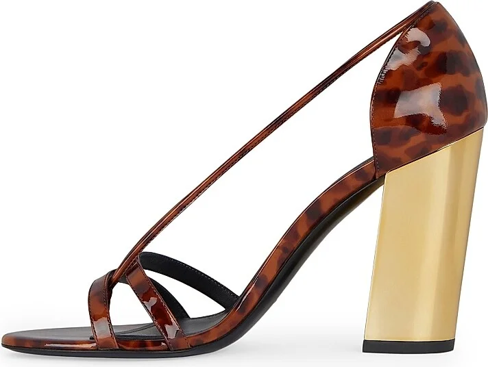 Women's Block Heeled Sandals in Tortoise Shell Patent Leather - Dark Brown Black - Size 6 - Image 3