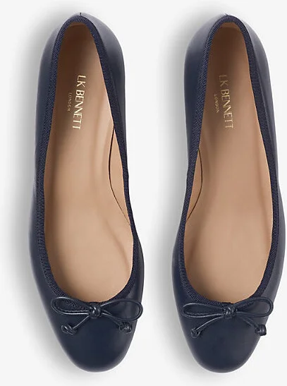 Womens Blu-Navy Aurelie Bow-Embellished Heeled Patent-Leather Ballet Pumps Eur 42/ 9 Uk Women - Image 2