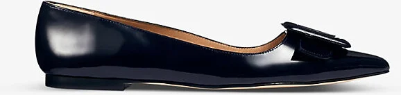 Womens Blu-Navy Devon Buckle Patent-Leather Flats Eur 40 / 7 Uk Women