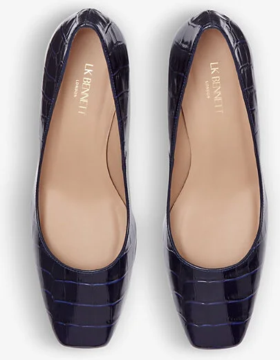 Womens Blu-Navy Sally Croc-Embossed Leather Heeled Courts Eur 36 / 3 Uk Women - Image 2