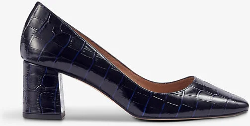 Womens Blu-Navy Sally Croc-Embossed Leather Heeled Courts Eur 36 / 3 Uk Women