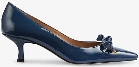 Womens Blu-Smoke Blue Alma Bow-Embellished Patent-Leather Heeled Courts Eur 36 / 3 Uk Women