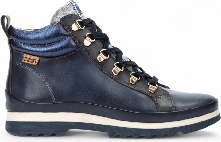 Women's Blue Leather Ankle Trainers Boots - Vigo