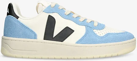 Womens Blue Other V-10 Logo-Embroidered Leather Low-Top Trainers Eur 37 / 4 Uk Women