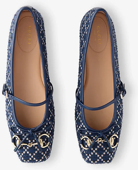 Womens Blue White Kids' Horsebit Tweed Ballerina Flat Eur 36 / 3 Uk Women - Image 2