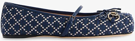 Womens Blue White Kids' Horsebit Tweed Ballerina Flat Eur 36 / 3 Uk Women