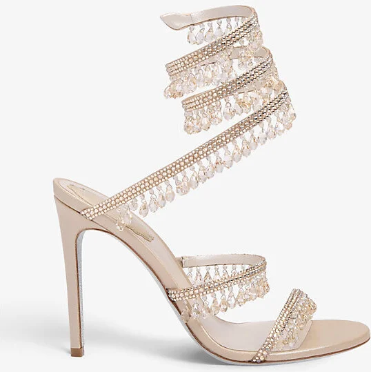 Womens Blush Chandelier Bead-Embellished Leather Heeled Sandals Eur 41 / 8 Uk Women