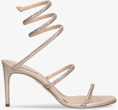 Womens Blush Cleo 80 Crystal-Embellished Leather Heeled Sandals Eur 37 / 4 Uk Women