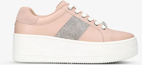 Womens Blush Connected Rhinestone-Embellished Platform Leather Trainers Eur 38/5 Uk Women