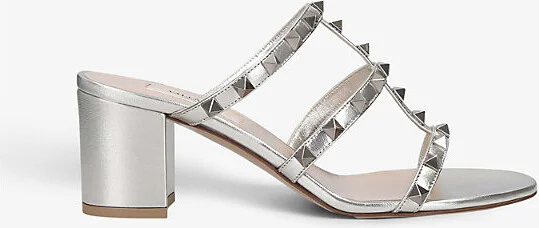 Womens Blush Rockstud Leather Heeled Mules Eur 39 / 6 Uk Women