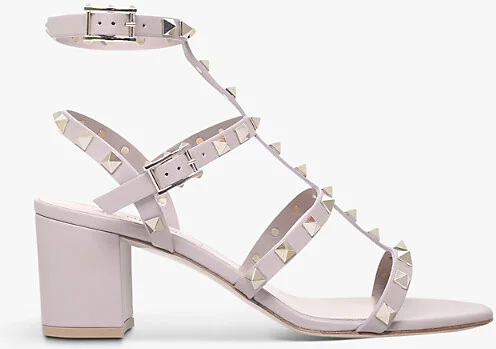 Womens Blush Rockstud Open-Toe Leather Heeled Sandals Eur 40 / 7 Uk Women