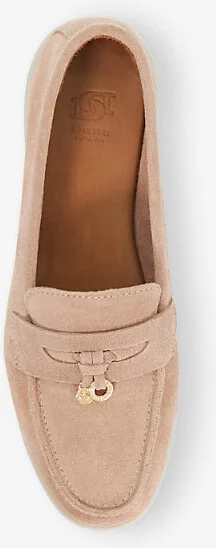 Womens Blush Suede Grinning Charm-Detail Suede Loafers Eur 37 / 4 Uk Women - Image 2