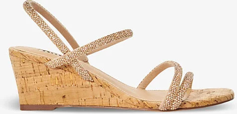 Womens Blush-Synthetic Kalia Crystal-Embellished Wedge Cork Sandals Eur 37 / 4 Uk Women