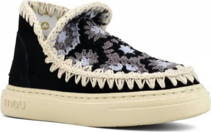 Women's Bold Eskimo Sneaker With Crochet Upper In Black Combo