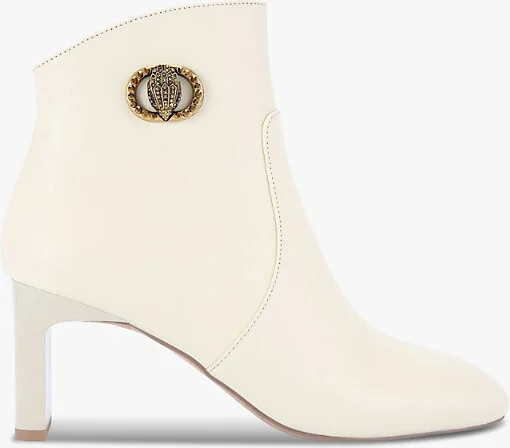 Womens Bone Chelsea Eagle-Embellished Heeled Leather Boots Eur 39 / 6 Uk Women